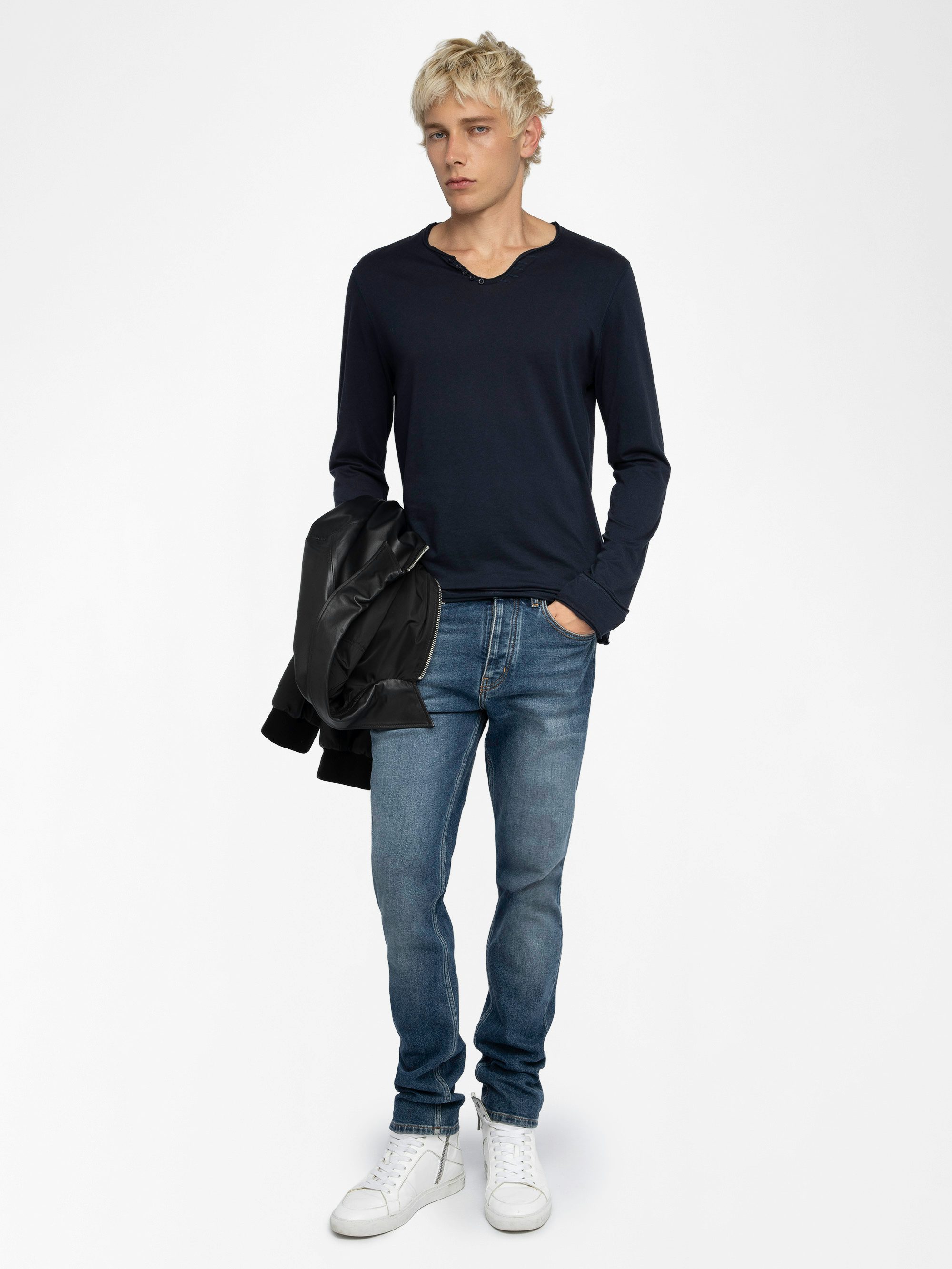 Henley-Shirt Monastir - T-Shirt mit tunesischem Kragen aus Baumwolle.